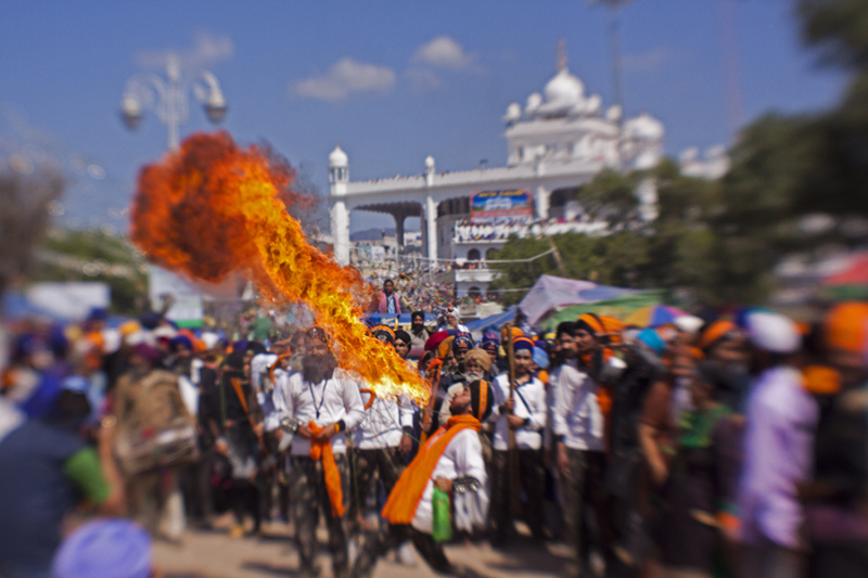 nhiang sikh soldiers displaying their battle drills and skills during hola mohalla in Punjab.
