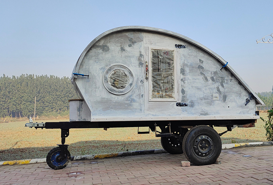 <img src="tear drop trailer design fabrication himachal india.jpeg" alt="teardrop trailer design fabrication nomadic experience family holidays himachal pradesh">